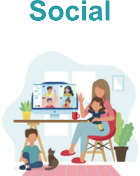 Cartoon of family being social on video call